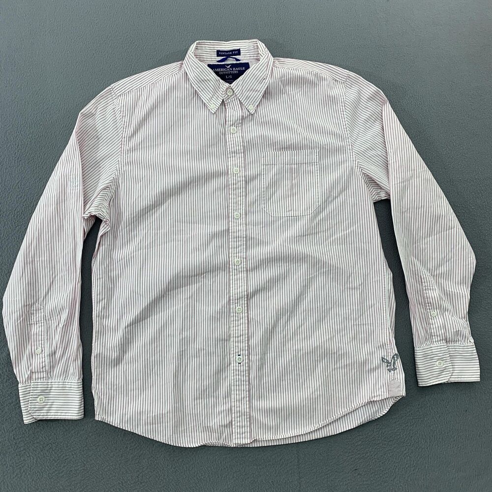 American Eagle Outfitters Shirt Mens Large White Red Stripe Twill Button Down